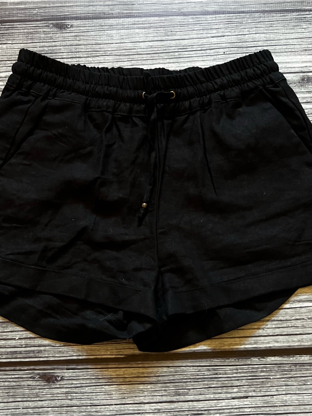Love Tree Black Elastic Drawstring Linen Shorts